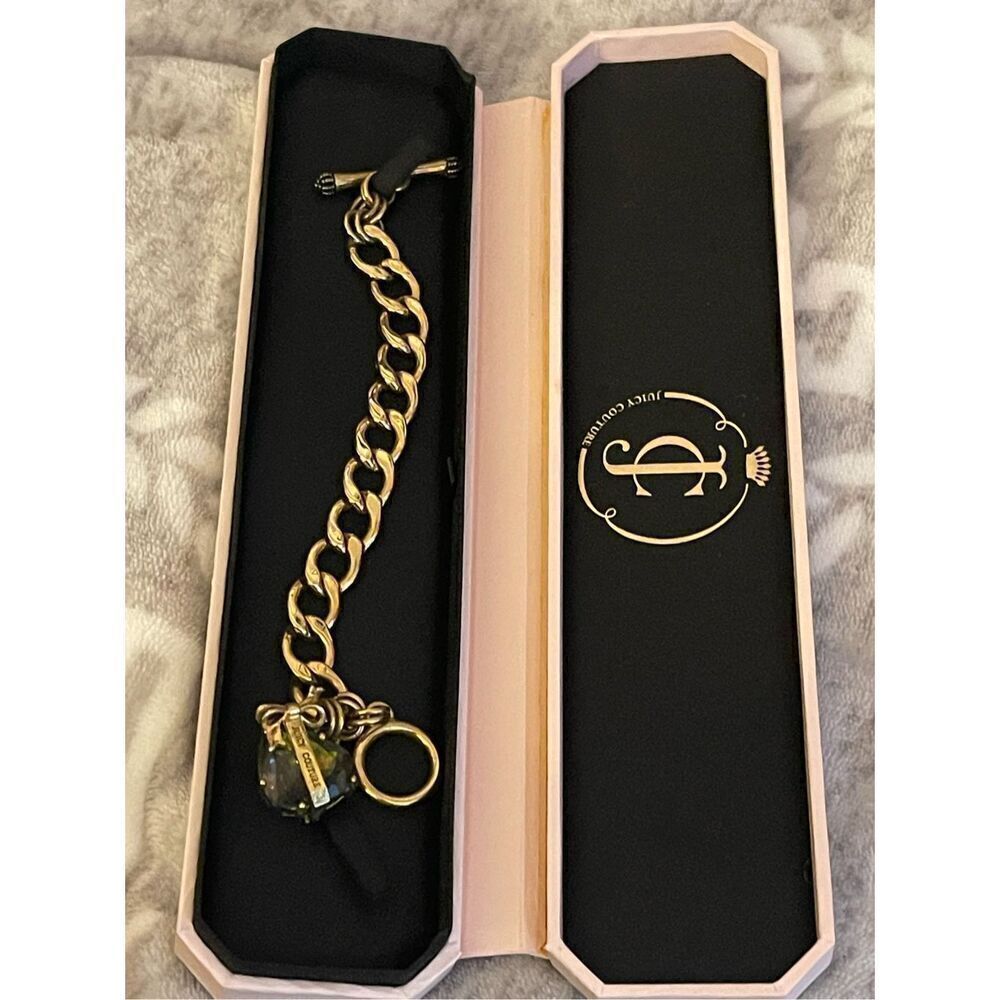 Juicy couture Iridescent heart gem nIB vintage og thick curb chain bracelet